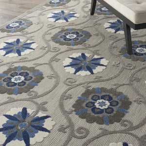 HomeRoots 8' Elegant Ivory and Blue Indoor Outdoor Area Rug with Timeless Floral Design for Any Space 8?x11? 384985