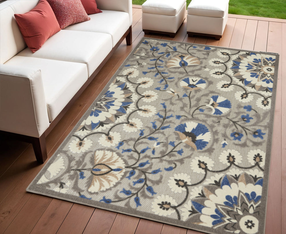 Homeroots 4' X 6' Blue And Gray Indoor-outdoor Area Rug - Durable, Stylish, And Perfect For Any Space! 4' X 6' Polypropylene 384987
