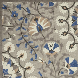 HomeRoots 5' Blue and Gray Floral Indoor Outdoor Area Rug - Timeless Elegance for Any Space, Easy Care 5' X 7' 384988