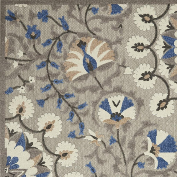 HomeRoots 5' Blue and Gray Floral Indoor Outdoor Area Rug - Timeless Elegance for Any Space, Easy Care 5' X 7' 384988