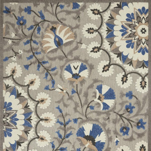 HomeRoots 5' Blue and Gray Floral Indoor Outdoor Area Rug - Timeless Elegance for Any Space, Easy Care 5' X 7' 384988