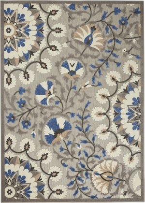 HomeRoots 5' Blue and Gray Floral Indoor Outdoor Area Rug - Timeless Elegance for Any Space, Easy Care 5' X 7' 384988
