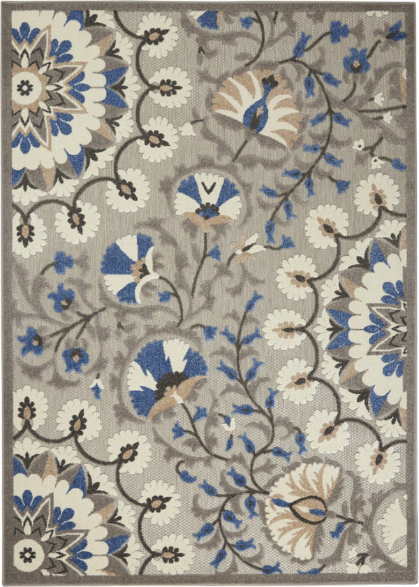 HomeRoots 5' Blue and Gray Floral Indoor Outdoor Area Rug - Timeless Elegance for Any Space, Easy Care 5' X 7' 384988
