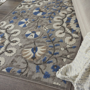 HomeRoots 5' Blue and Gray Floral Indoor Outdoor Area Rug - Timeless Elegance for Any Space, Easy Care 5' X 7' 384988