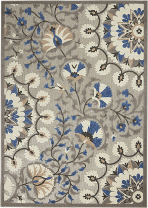 HomeRoots 5' Blue and Gray Floral Indoor Outdoor Area Rug - Timeless Elegance for Any Space, Easy Care 5' X 7' 384988