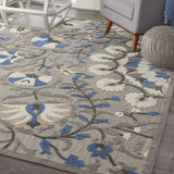 Homeroots 8' X 11' Blue And Gray Floral Indoor Outdoor Area Rug  Polypropylene 384989