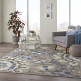 Homeroots 8' X 11' Blue And Gray Floral Indoor Outdoor Area Rug  Polypropylene 384989