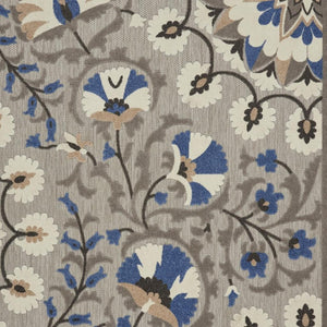 HomeRoots 8' Elegant Ivory and Blue Indoor Outdoor Area Rug with Timeless Floral Design for Any Space 8' X 11' 384989