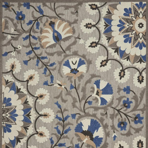HomeRoots 8' Elegant Ivory and Blue Indoor Outdoor Area Rug with Timeless Floral Design for Any Space 8' X 11' 384989