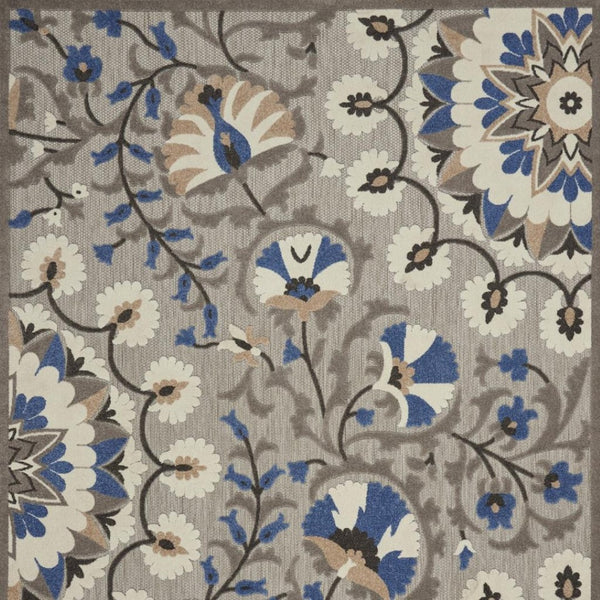 HomeRoots 8' Elegant Ivory and Blue Indoor Outdoor Area Rug with Timeless Floral Design for Any Space 8' X 11' 384989