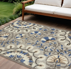 HomeRoots 8' Elegant Ivory and Blue Indoor Outdoor Area Rug with Timeless Floral Design for Any Space 8' X 11' 384989