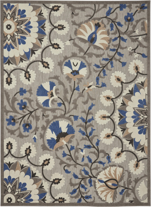 HomeRoots 8' Elegant Ivory and Blue Indoor Outdoor Area Rug with Timeless Floral Design for Any Space 8' X 11' 384989