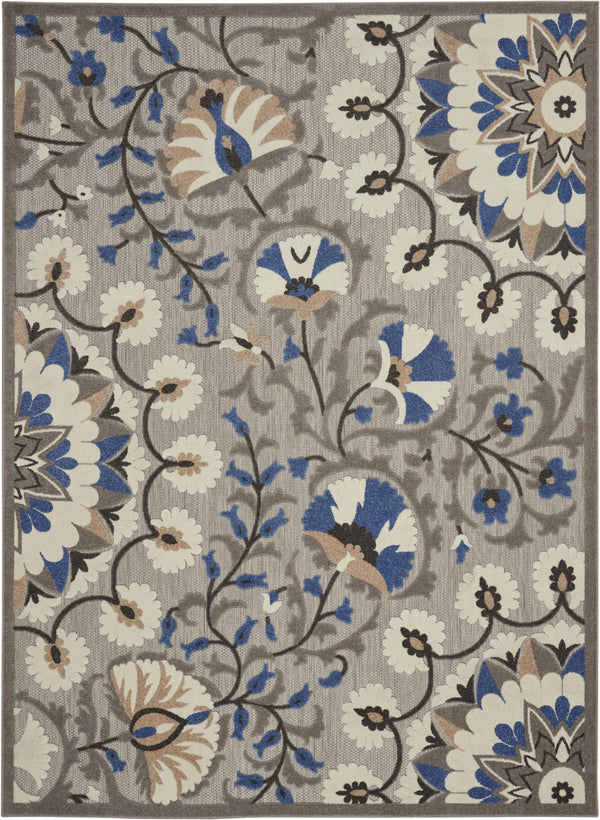 Homeroots 8' X 11' Blue And Gray Floral Indoor Outdoor Area Rug  Polypropylene 384989