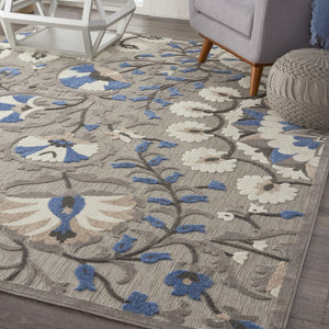 HomeRoots 8' Elegant Ivory and Blue Indoor Outdoor Area Rug with Timeless Floral Design for Any Space 8' X 11' 384989