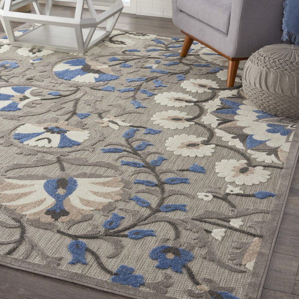 HomeRoots 8' Elegant Ivory and Blue Indoor Outdoor Area Rug with Timeless Floral Design for Any Space 8' X 11' 384989