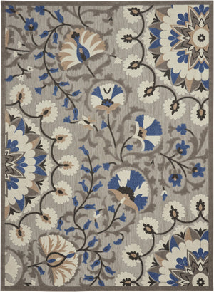 HomeRoots 8' Elegant Ivory and Blue Indoor Outdoor Area Rug with Timeless Floral Design for Any Space 8' X 11' 384989