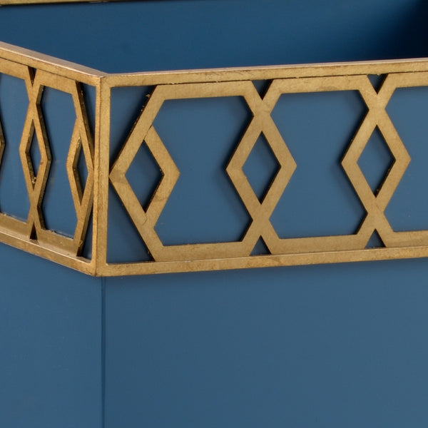 Chelsea House Perkins Blue Planter With Satin Gold Honeycomb Accent — Shayla Copas Design, 16.5"H Stylish DéCor 384991