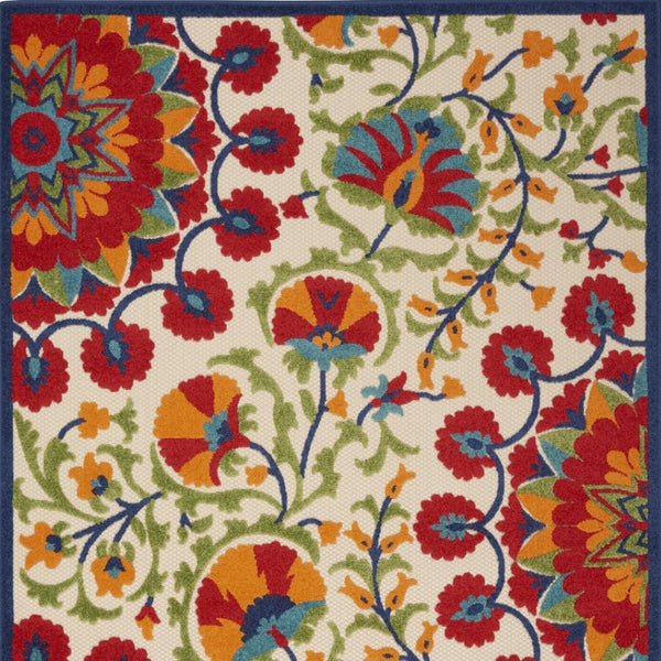 HomeRoots 6' Timeless Red and Ivory Floral Area Rug for Indoor and Outdoor Elegance - Easy Care & Durable 6' x 9' 384995