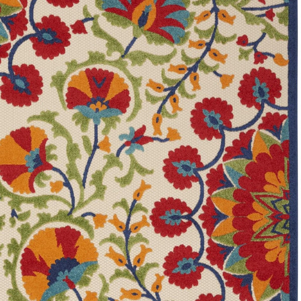 HomeRoots 6' Timeless Red and Ivory Floral Area Rug for Indoor and Outdoor Elegance - Easy Care & Durable 7' x 10' 384996
