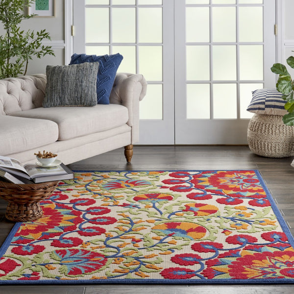 HomeRoots 6' Timeless Red and Ivory Floral Area Rug for Indoor and Outdoor Elegance - Easy Care & Durable 5' x 8' 384999