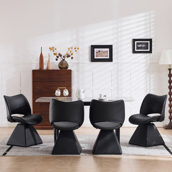English Elm The Swivel Dining Chair with Hollow Cutout Back Faux Leather Hardwood Frame Modern Black W3612P436510