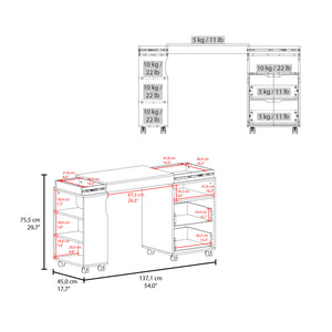 English Elm San Diego 54" Expandable Desk with Two Drawers, Seven Shelves & Casters — Multi Finish, Space-Saving Design B200P286949