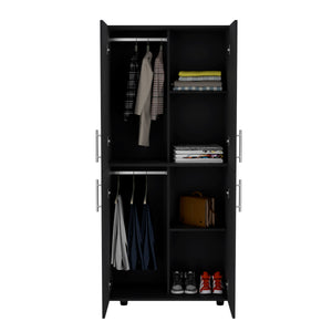 English Elm Hazel Tall Four-Door Armoire Wardrobe Cabinet with Six Shelves and Dual Hanging Rods for Bedroom Black 39.4 L x 23.2 W x 5.5 H B070S00229