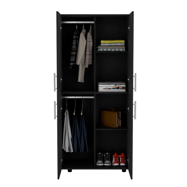 English Elm Hazel Tall Four-Door Armoire Wardrobe Cabinet with Six Shelves and Dual Hanging Rods for Bedroom Black 39.4 L x 23.2 W x 5.5 H B070S00229