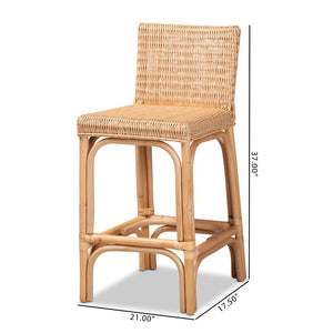 English Elm Modern Handwoven Rattan Counter Stool with Footrest for Kitchen Island Seating B2750P470025
