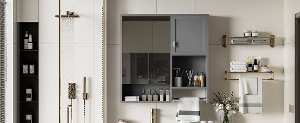 English Elm 29'' Wall Mounted Bathroom Cabinet with Mirror Towel Bar and Adjustable Shelving N710P209440E