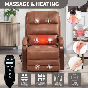 English Elm Power Lift Recliner with Dual Motor Massage Heat and Leatheraire Upholstery 350 Lb W1803S00079
