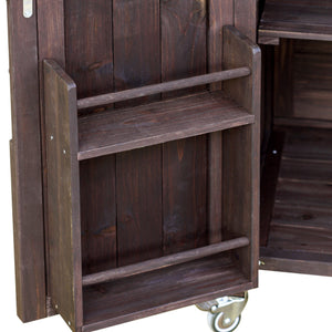 English Elm K&K Outdoor Kitchen Island Rolling Bar Cart with 1.2" Stainless Steel Top, Ample Storage, Wheels and Spice Rack Dark Brown WF532198AAZ
