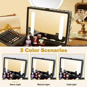 English Elm Portable Led Vanity Makeup Case Aluminum Travel Organizer with Mirror Lock Dividers W1550P163305