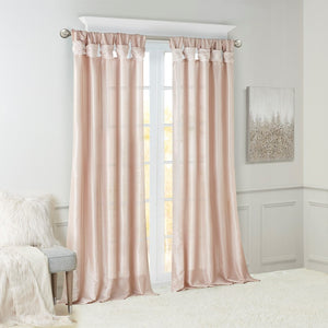 English Elm Twist Tab Lined Curtain Panel Blush 50X84" - Luxurious Faux Silk, Elegant Draping & Easy Installation B03598207-GIGA
