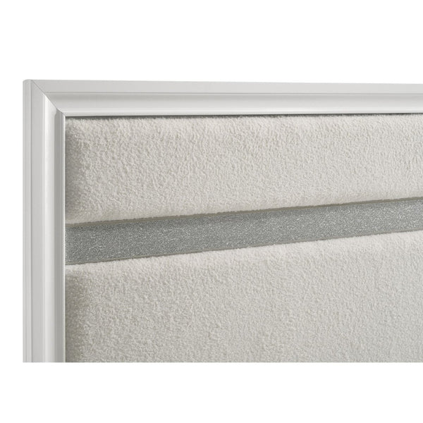 English Elm Annie Glam Full Panel Bed Padded Headboard with Glitter Accent Stripe in White B062S01598