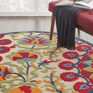 HomeRoots 6' Timeless Red and Ivory Floral Area Rug for Indoor and Outdoor Elegance - Easy Care & Durable 5' Round 385000