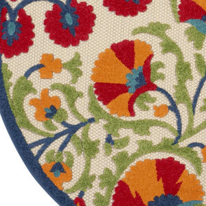 Homeroots 4' Captivating Red And Ivory Floral Indoor-outdoor Area Rug For Stylish Living Spaces And Patios 5' Round Polypropylene 385000