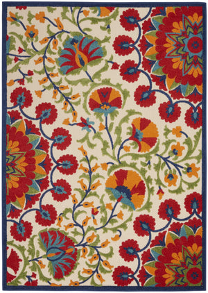 HomeRoots 6' Timeless Red and Ivory Floral Area Rug for Indoor and Outdoor Elegance - Easy Care & Durable 8' x 11' 385001