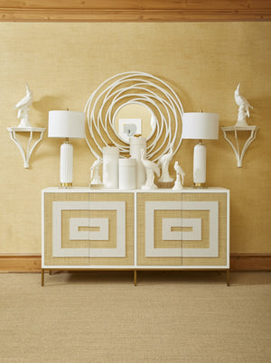 Chelsea House Swirl White Lacquer Mirror — 41.5" Square Swirl Rattan-Inspired Frame, Coastal-Modern Sculptural Accent 385002