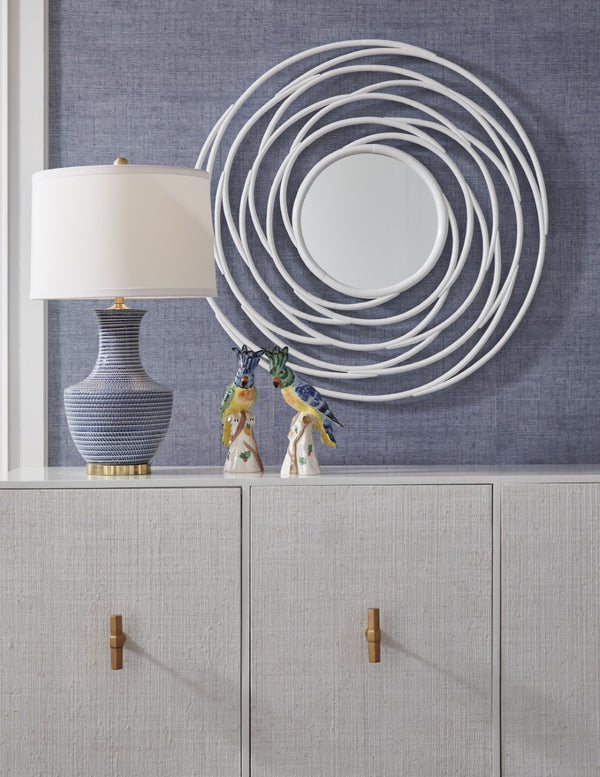 Chelsea House Swirl White Lacquer Mirror — 41.5" Square Swirl Rattan-Inspired Frame, Coastal-Modern Sculptural Accent 385002
