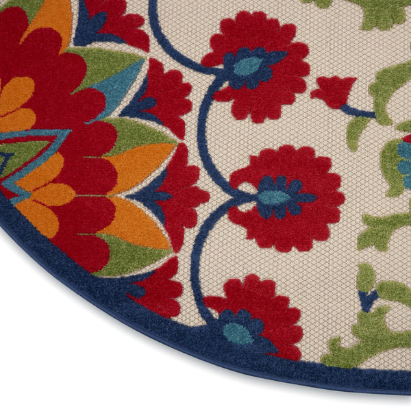 HomeRoots 6' Timeless Red and Ivory Floral Area Rug for Indoor and Outdoor Elegance - Easy Care & Durable 8' Round 385002