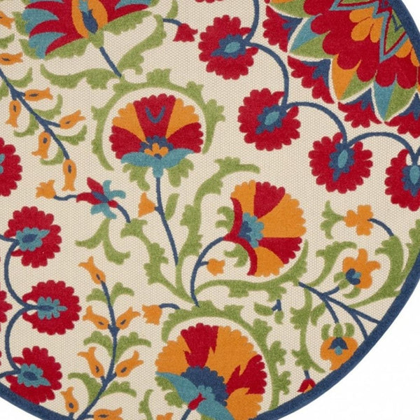 HomeRoots 6' Timeless Red and Ivory Floral Area Rug for Indoor and Outdoor Elegance - Easy Care & Durable 8' Round 385002