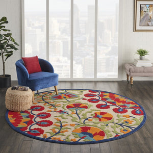 HomeRoots 6' Timeless Red and Ivory Floral Area Rug for Indoor and Outdoor Elegance - Easy Care & Durable 8' Round 385002