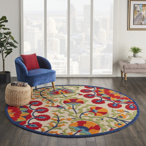 HomeRoots 6' Timeless Red and Ivory Floral Area Rug for Indoor and Outdoor Elegance - Easy Care & Durable 8' Round 385002