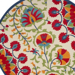 HomeRoots 6' Timeless Red and Ivory Floral Area Rug for Indoor and Outdoor Elegance - Easy Care & Durable 8' Round 385002