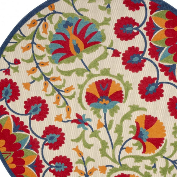 HomeRoots 6' Timeless Red and Ivory Floral Area Rug for Indoor and Outdoor Elegance - Easy Care & Durable 8' Round 385002