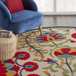 HomeRoots 6' Timeless Red and Ivory Floral Area Rug for Indoor and Outdoor Elegance - Easy Care & Durable 8' Round 385002