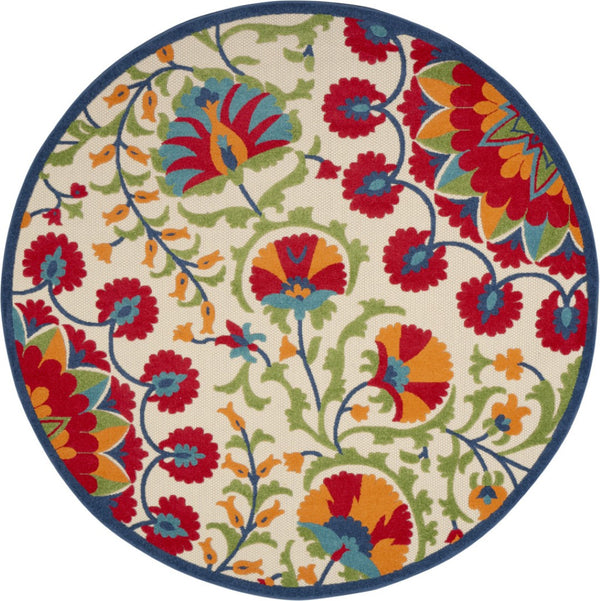 HomeRoots 6' Timeless Red and Ivory Floral Area Rug for Indoor and Outdoor Elegance - Easy Care & Durable 8' Round 385002