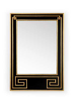 Chelsea House Greek Hall Mirror By Bradshaw Orrell - Black Wood Frame With Antique Gold Leaf, Beveled Glass Elegance 385003