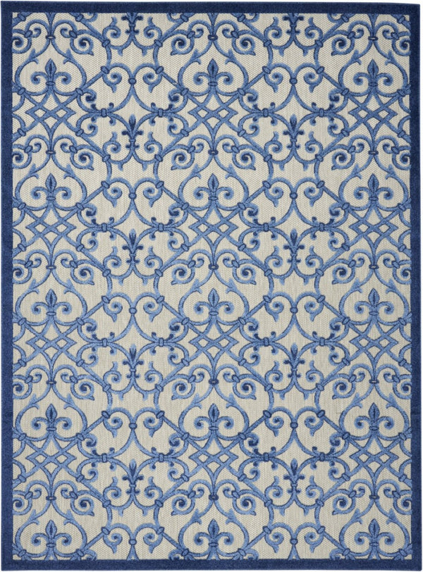 HomeRoots 8' Elegant Ivory and Blue Indoor Outdoor Area Rug with Timeless Floral Design for Any Space 8?x11? 385009